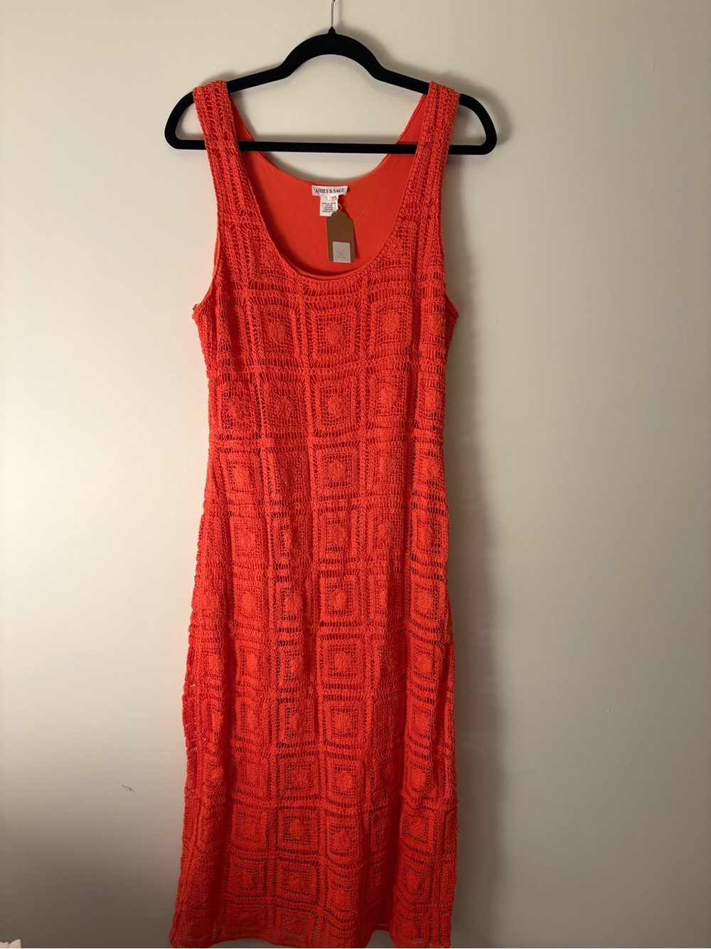 ASHLY and Sage York Red Crochet Tank Midi Dress